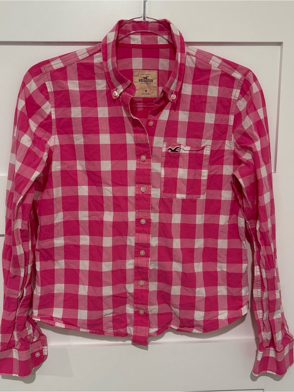 Hollister Pink & White Gingham Button-Down Shirt